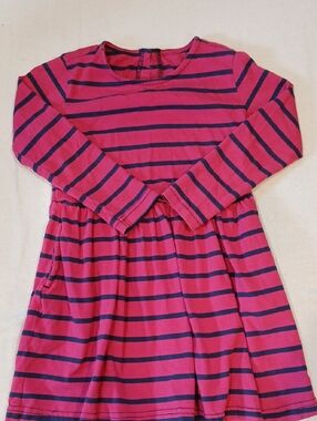 Primary Pink and Navy Striped Long-Sleeve Dress